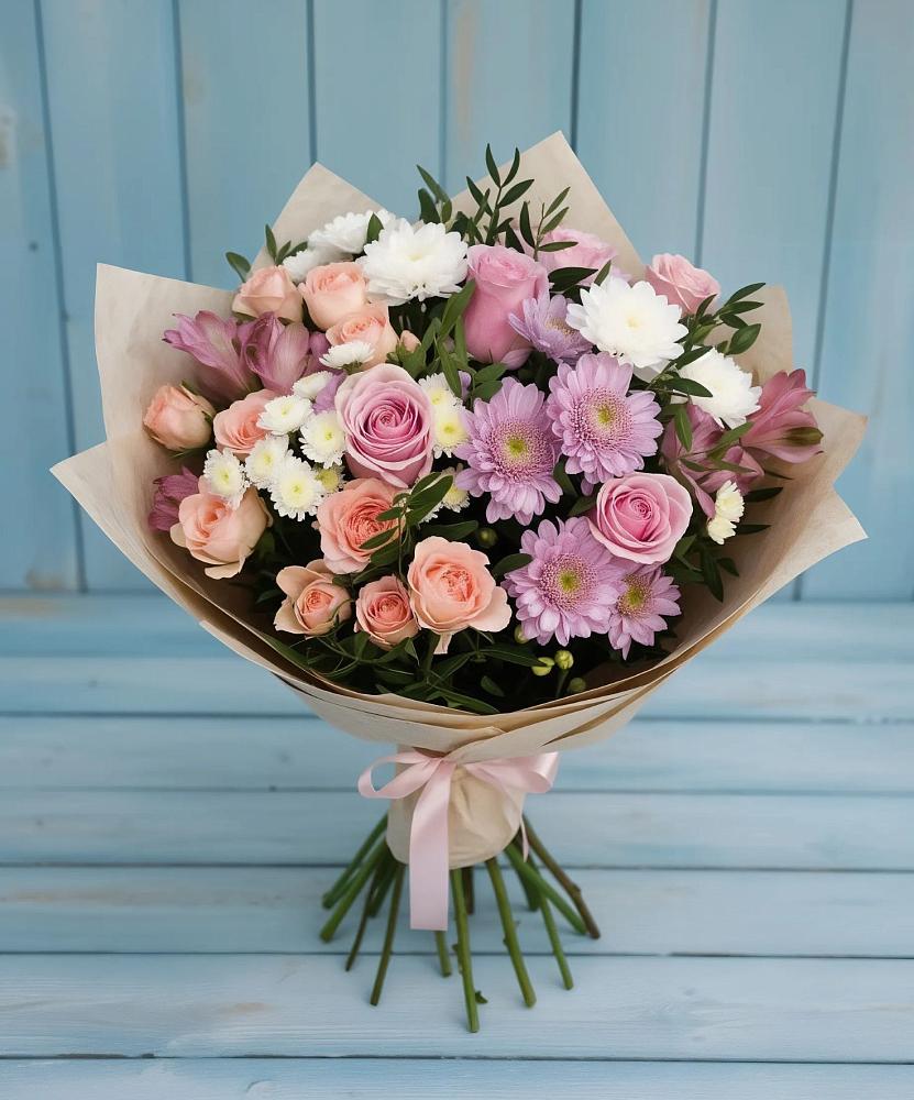 Букет цветов из: Хризантемы, Розы и Альстромерии в Киселевске