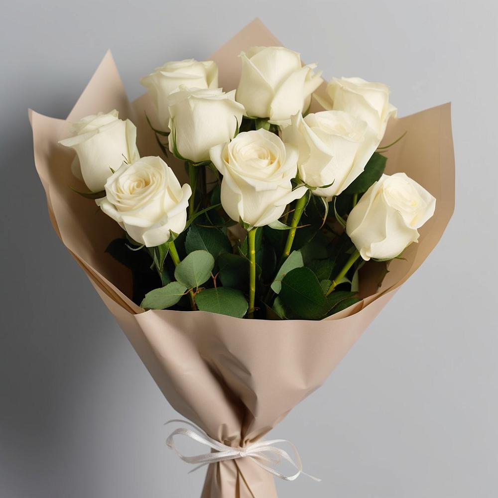 Букет 9 Белых роз Эдлесс Лав в Киселевске