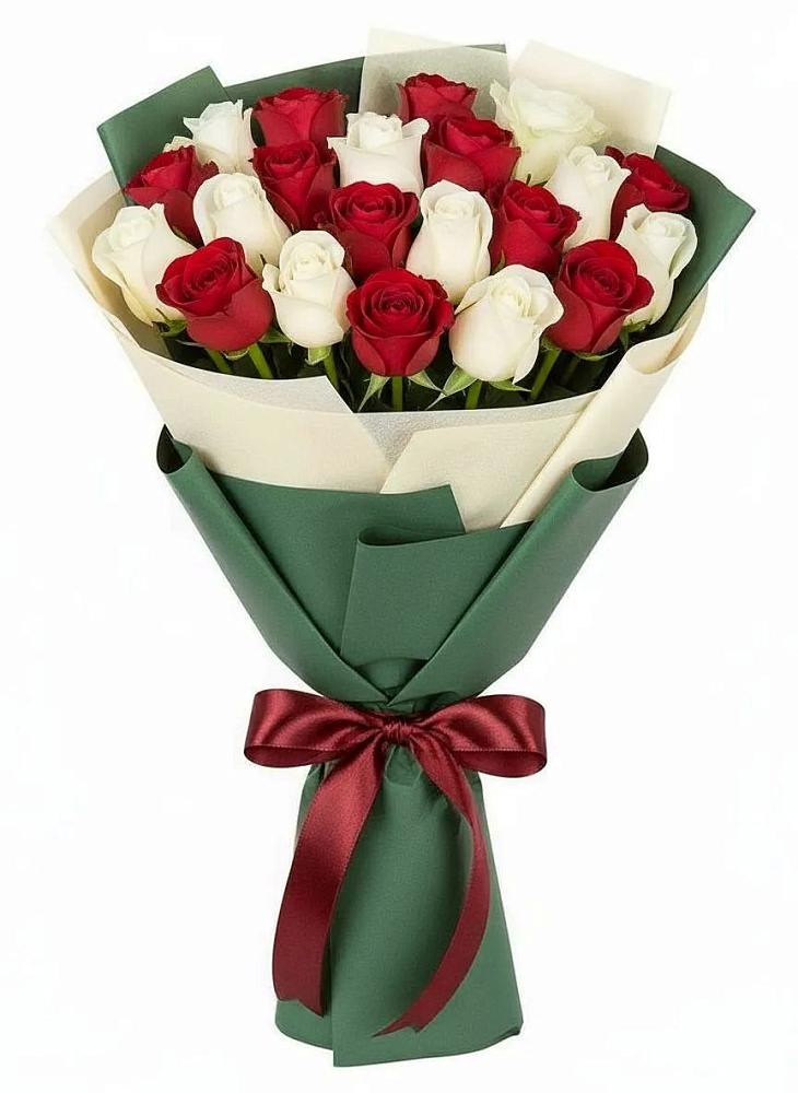 Букет Микс из красных и белых роз в Киселевске
