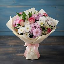 Букет цветов из:  Хризантемы, Альстромерии и Розы в Киселевске