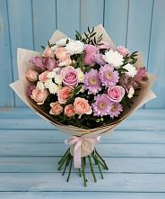 Букет цветов из:  Хризантемы, Розы и Альстромерии #REPLACE_PRED# Киселевске