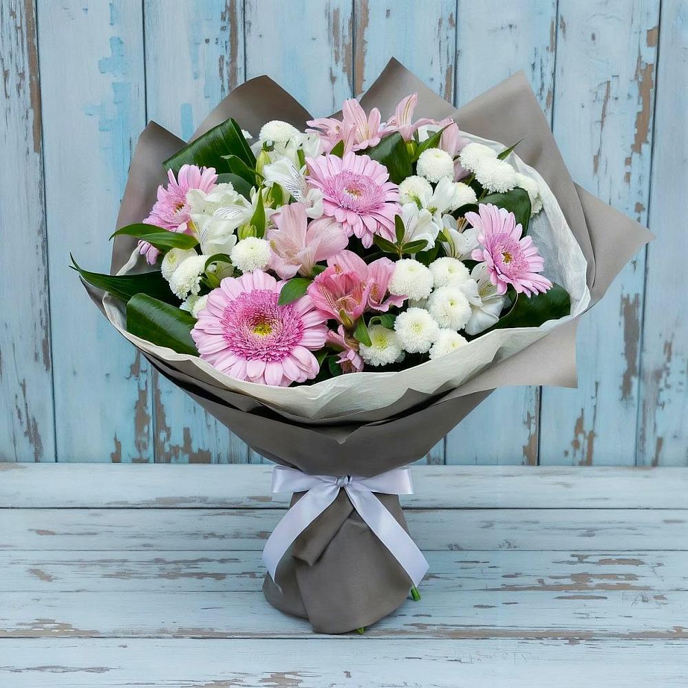 Букет цветов из: Герберы, Альстромерии и Хризантемы в Киселевске